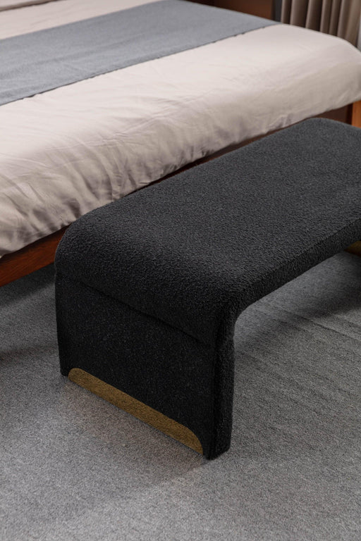 New Boucle Fabric Loveseat Ottoman Footstool Bedroom Bench Shoe Bench With Gold Metal Legs,Black - DTYStore