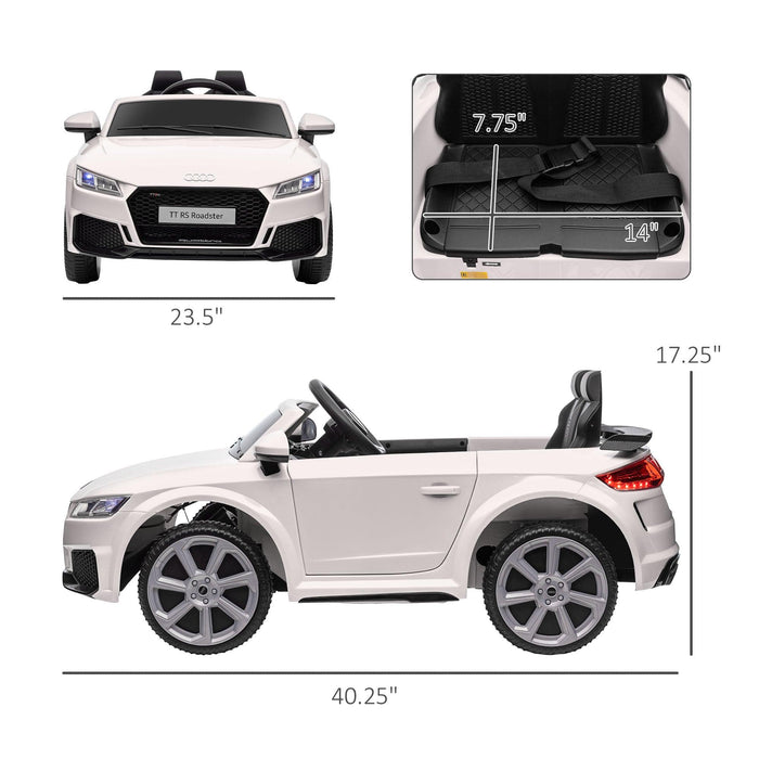 6V Kids Electric Ride On Car, Licensed Audi TT RS with Seat and Remote Control, Horn, Music, MP3 - White