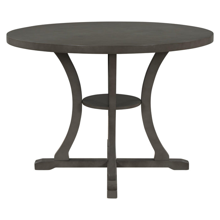 5-Piece Round Dining Table and Chair Set with Special-shaped Legs and Hollow Chair Back