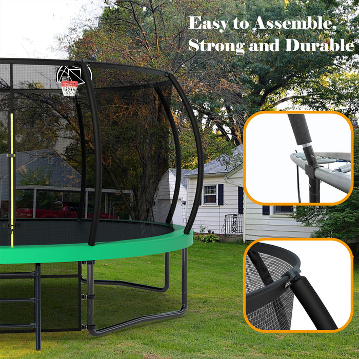 14FT Trampoline with Enclosure - Recreational Trampolines with Ladder and AntiRust Coating, ASTM Approval Outdoor Trampoline for Kids - DTYStore