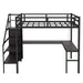 Full Size Loft Bed with L-shaped Desk and USB, Metal Loft Bed with Wardrobe and Adjustable Shelf, High Loft Bed with LED for Kids Teens Adults, Black