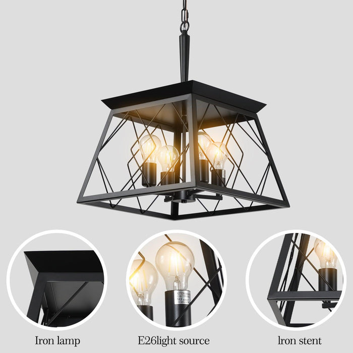 4-Light Farmhouse Chandeliers For Dining Room Black(No Bulbs)