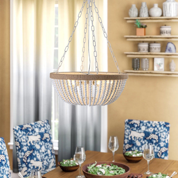 Bohemian style Wood Beaded Chandelier Oak White - DTYStore