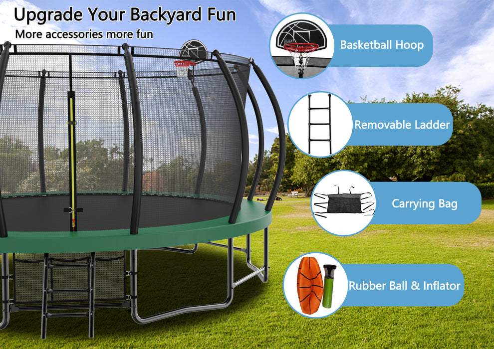 15FT Trampoline with Basketball Hoop - Recreational Trampolines with Ladder ,Shoe Bag and Galvanized Anti-Rust Coating - DTYStore