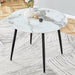 A modern minimalist circular dining table with a diameter of 40 inches, a 0.3 inch thick imitation marble pattern tabletop and black metal legs 40 '* 40' * 30 'DT-1164