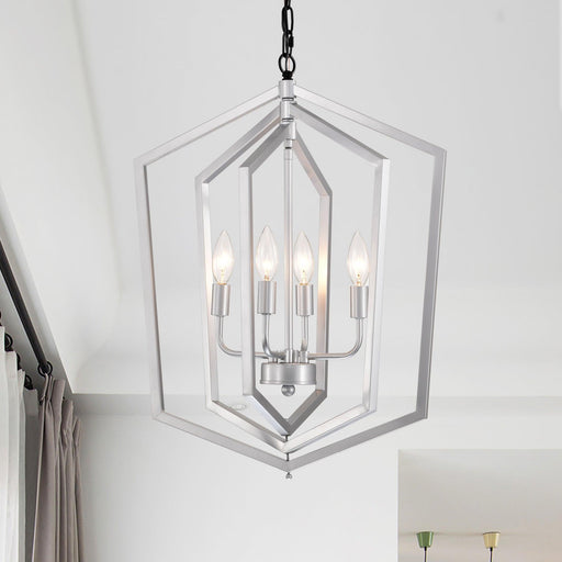 4-Light Farmhouse Chandeliers, Matte Black and Sliver + Matte Black Vintage Cage Light Fixture ,Adjustable Height Chandeliers for Dining Room, Bedroom, Living Room, Confere (E12 Bulbs Not Included) - DTYStore