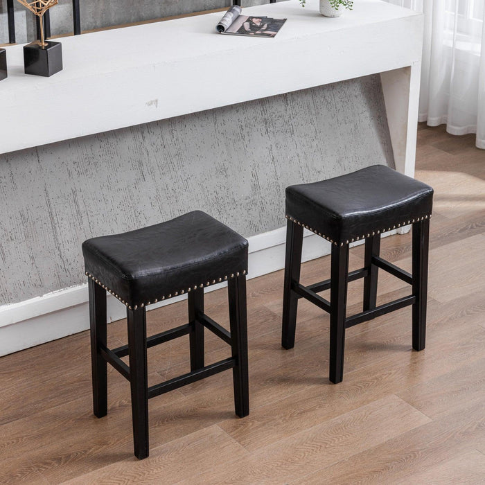 A&A Furniture,Counter Height 26" Bar Stools for Kitchen Counter Backless Faux Leather Stools Farmhouse Island Chairs (26 Inch, Black, Set of 2)