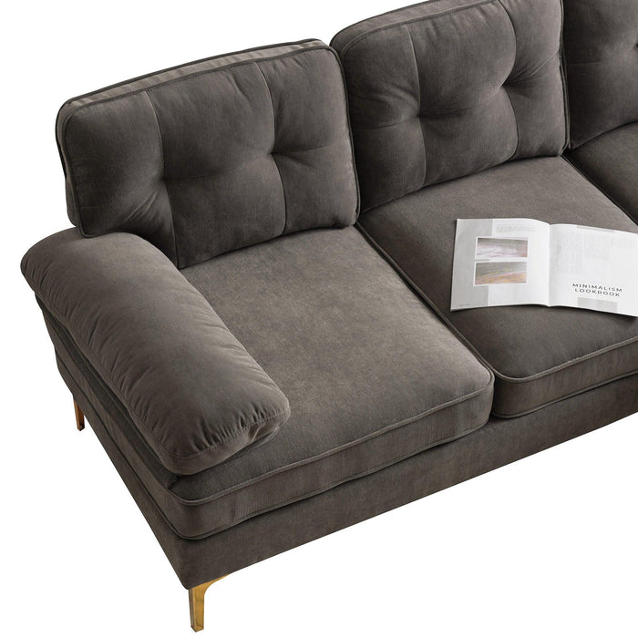 83" Modern Sectional Sofas Couches Velvet L Shaped Couches for Living Room, Bedroom, Brown