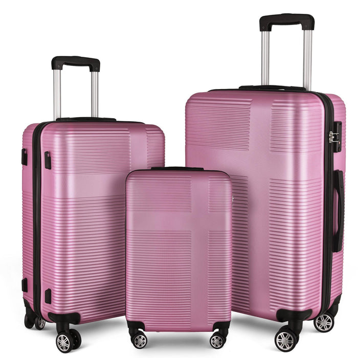 3 Piece Lightweight Luggage Set with TSA Lock, Durable Spinner Wheels and Hooks, Cross Striped Pink