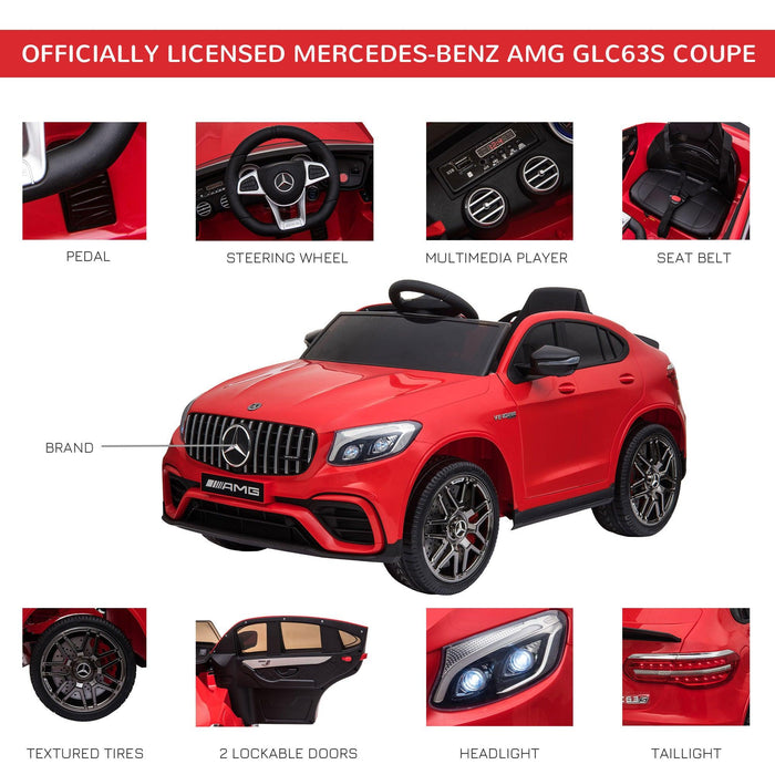 12V Toddler Ride On Car with Remote Control, Mercedes Benz AMG GLC63S Coupe, Electric Car with 2 Speed, MP3 Player, Light, Horn, Songs, Suspension, Red