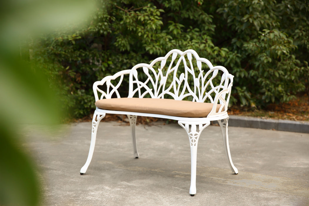 Tulip Patio Garden Bench Metal Park Bench Cast Aluminum Outdoor Furniture with Floral Rose for Patio,Park,Lawn,Yard 
with cushion - DTYStore