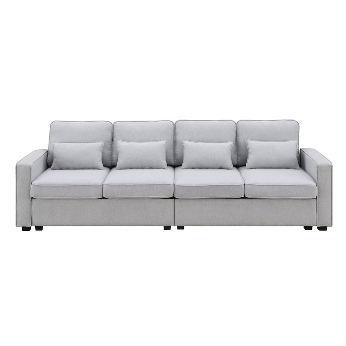 Modern Linen Fabric Sofa with Armrest Pockets and Pillows, Minimalist Style Couch