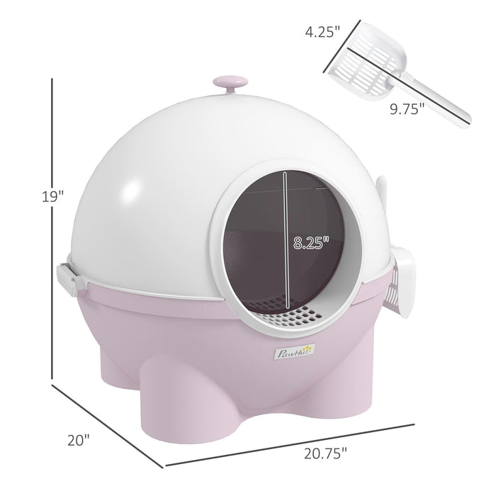 Hooded Cat Litter Box, Large Kitty Litter Pan with Lid, Scoop, Leaking Sand Pedal, Top Handle, Light Pink