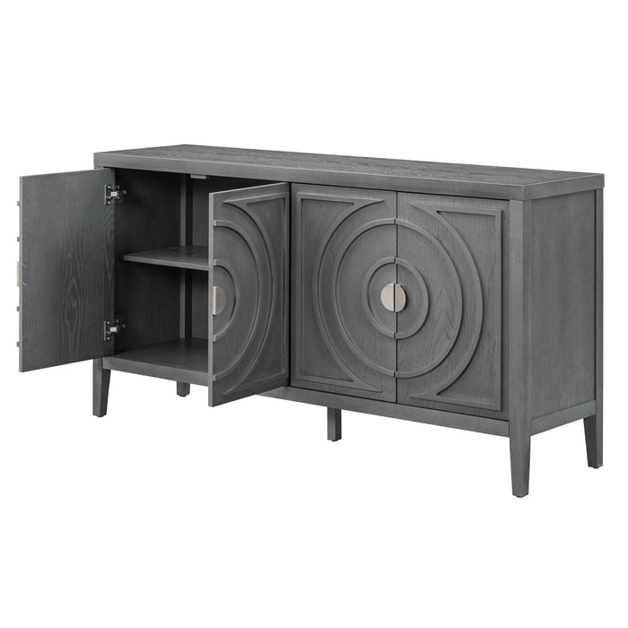 Retro Sideboard Door with Circular Groove Design and Round Metal Door Handle for Entrance, Dining Room, Living Room - DTYStore