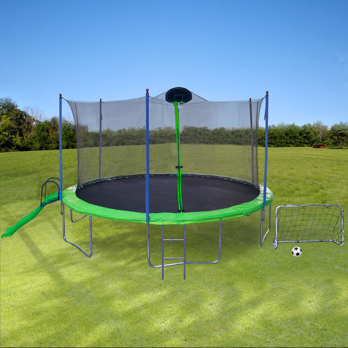 16FT Trampoline with Slide , Outdoor Trampoline for Kids and Adults with Enclosure Net and Ladder,football goal,backboard - DTYStore