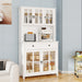 71' Pantry Storage Cabinet with Microwave Oven Countertop, Freestanding Hutch Cabinet with 3 Adjustable Shelves, 5 glass Doors and 1 Large Drawer-White - DTYStore