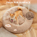 Anti-Slip Round Fluffy Plush Faux Fur Cat Bed, Small Brown