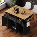 54inch Large Kitchen Island with Rubber Wood Drop Leaf, Embossed Texture Rolling Kitchen Cart on 4 Wheels with 4 Doors and 3 Drawers, Kitchen Island with Storage for Kitchen, Dining Room,Black - DTYStore