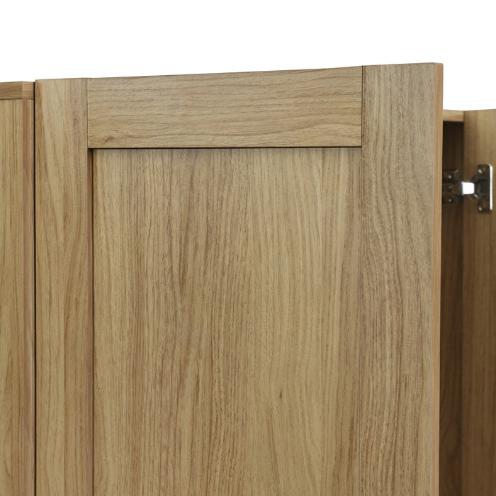3 Door Wooden Storage Wardrobe for Dedroom with Shelves and 2 Drawers, Side Storage Shelves,Nature - DTYStore