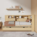 Twin Size Wood Daybed with Storage Shelves, USB and Trundle, Natural - DTYStore