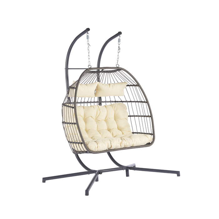 2 Person Outdoor Rattan Hanging Chair Patio Wicker Egg Chair - DTYStore