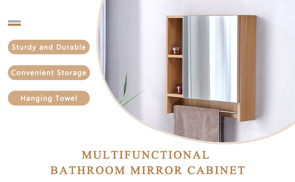 Bathroom Mirror Cabinet Wall Mounted,Medicine Cabinet,Over The Toilet Storage Cabinet with Shelves and Towel Rack - DTYStore