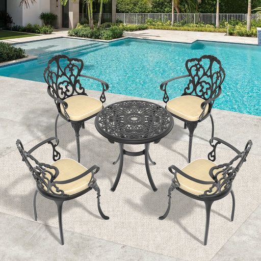 5-Piece Set Of Cast Aluminum Patio Furniture With Black Frame and Seat Cushions In Random Colors - DTYStore
