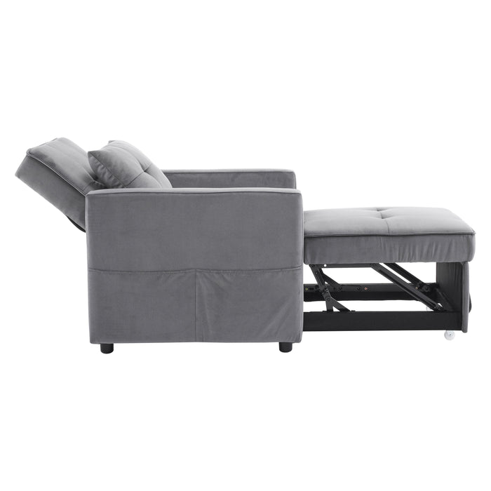 Convertible Sleeper Sofa Chair Bed with Pillow & Pocket, 3-in-1 Sofa Bed Sleeper Chair in Modern Velvet Fabric for Living Room, Bedroom, Study, Apartment, Gray - DTYStore