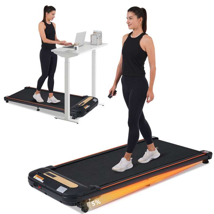 Wood Grain Decoration Walking Pad Under Desk Treadmill for Home Office -2.5HP Walking Treadmill With Incline 0.5-4MPH 300LBS Capacity Treadmill for Walking Running - Remote Control - DTYStore