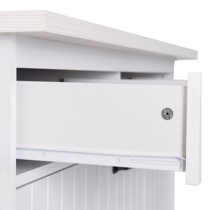 Kitchen Island with Trash Can Storage Cabinet, Kitchen Cart with Drop Leaf, Spice Rack, Towel Rack and Drawer, Rolling Kitchen Island on Wheels with Adjustable Shelf, White - DTYStore