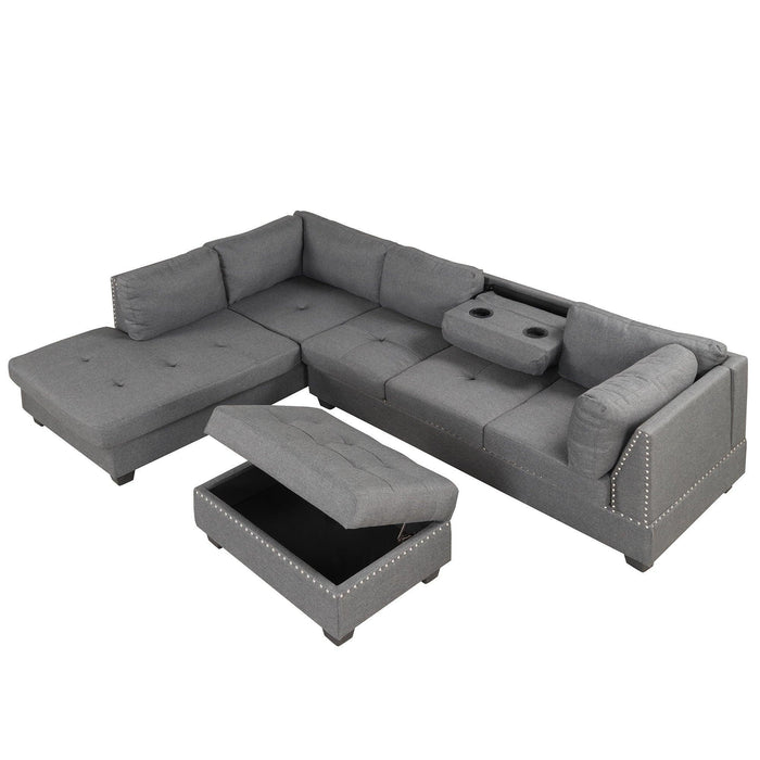 104.5" Reversible Sectional Sofa Space Saving with Storage Ottoman Rivet Ornament L-shape Couch for Small or Large Space Dorm Apartment