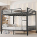 Queen Over Queen Metal Bunk Bed with Ladder and Slats Support for Adults Teens, Black