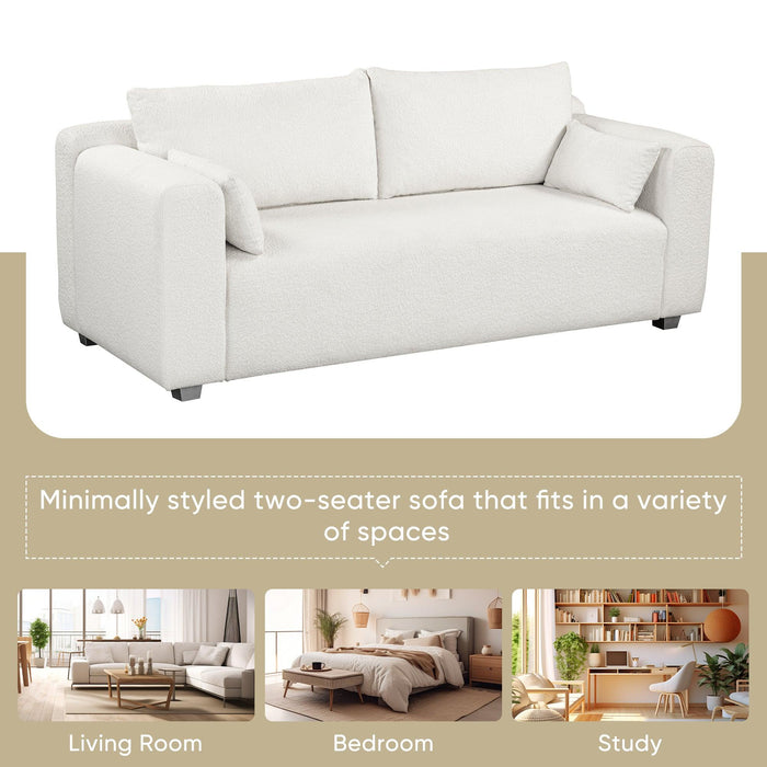 82*36" Modern Loop Yarn Fabric Sofa, One-Piece Seat Frame, Minimalist 2-3 Seat Couch Easy to Install, Loveseats with Extra Wide Domed Arms for Living Room, Bedroom, Apartment, Office(2 Pillows)