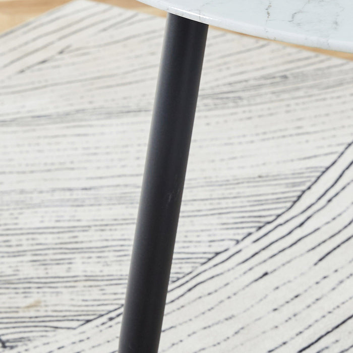 A modern minimalist circular dining table with a diameter of 40 inches, a 0.3 inch thick imitation marble pattern tabletop and black metal legs 40 '* 40' * 30 'DT-1164