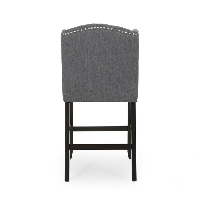 Vienna Contemporary Fabric Tufted Wingback 27 Inch Counter Stools, Set of 2, Charcoal and Dark Brown - DTYStore