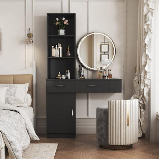 Black modern simple hair desk, multi-layer storage, large storage space - DTYStore
