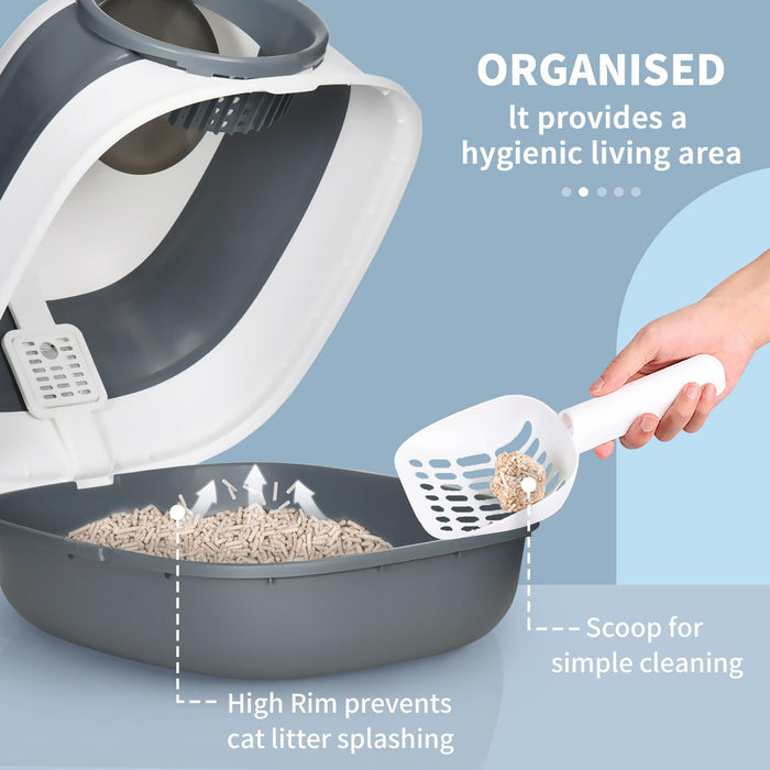 Cat Litter Box with Lid, Covered Litter Box w/ High Sides, Air Freshener, Large Two-Way Entrance Kitty Litter Box, Foldable, Easy Clean, White, and Gray - DTYStore