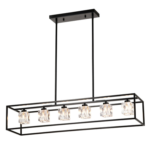 6-Light Farmhouse Chandelier, Modern Industrial Linear Rectangular Crystal Pendant Light Cage Chandelier for Dining Room,Kitchen Island, Bar, Long Table,G9*6 Bulbs Included - DTYStore