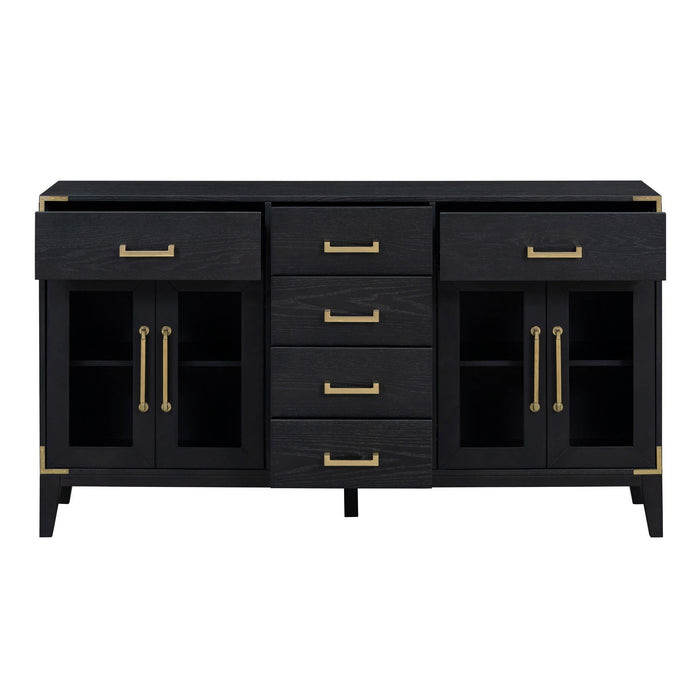 6-drawer and 2-Cabinet Retro Sideboard with Extra Large Storage Space and Gold Handles