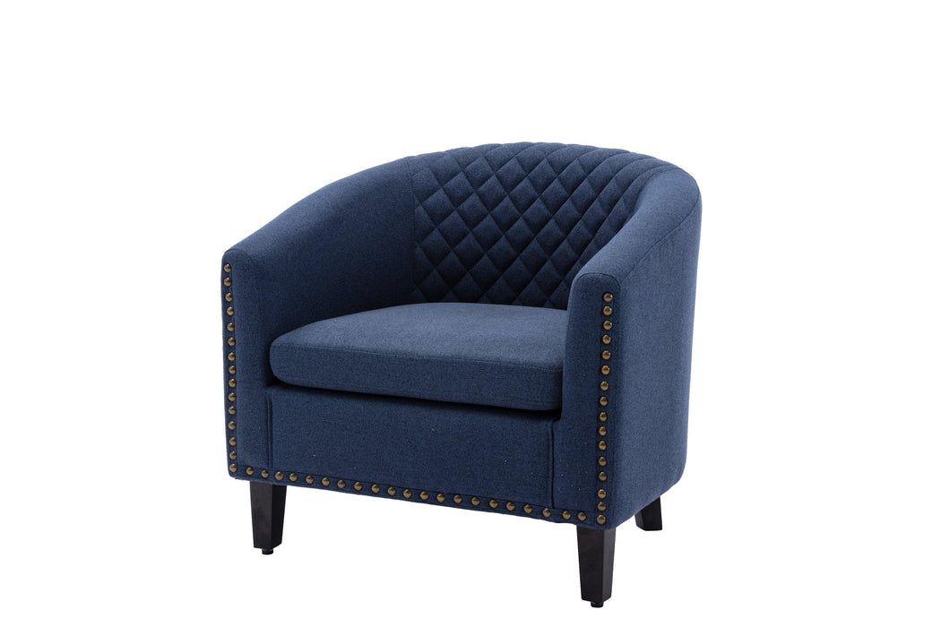 COOLMORE Barrel Chairs with Soft Padded Armrest, Club Chairs with nailheads and solid wood legs for Living Room Bedroom Waiting Room (Navy linen)