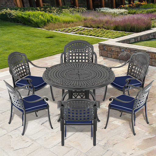 (Cushions In Random Colors)7-Piece Set Of Cast Aluminum Patio Furniture With Cushions - DTYStore