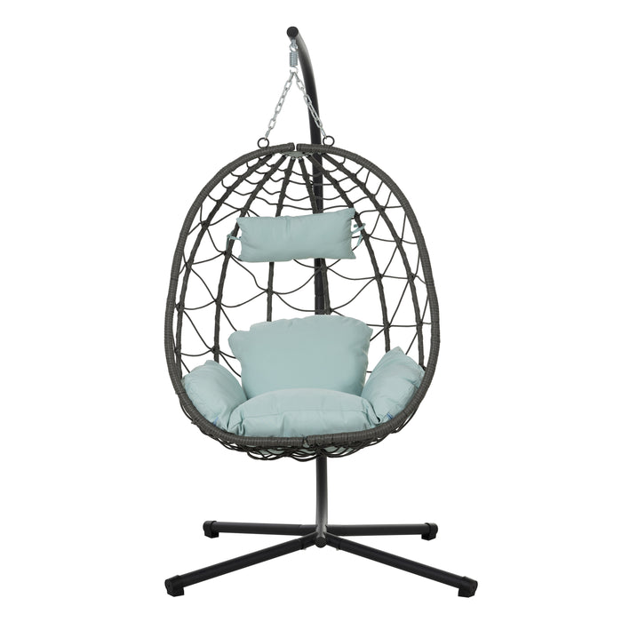 Egg Chair with Stand Indoor Outdoor Swing Chair Patio Wicker Hanging Egg Chair Hanging Basket Chair with Stand for Bedroom Living Room Balcony - DTYStore