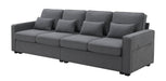 Modern Linen Fabric Sofa with Armrest Pockets and Pillows, Minimalist Style Couch