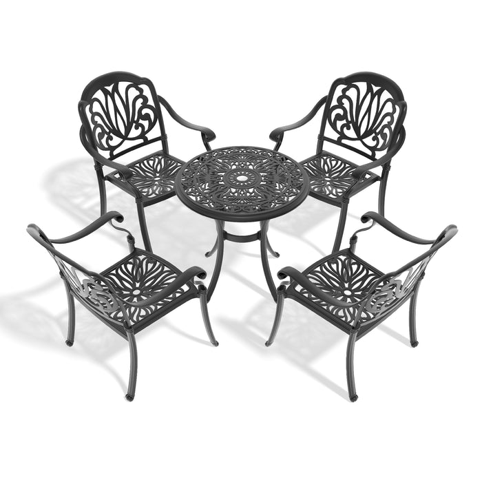 5-Piece Set Of Cast Aluminum Patio Furniture With Black Frame and Seat Cushions In Random Colors - DTYStore