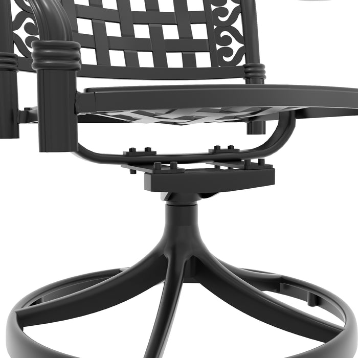 7-Piece All-Weather Cast Aluminum Dining Set, Include 2 Swivel Chairs,4 Dining Chairs and Rectangular Table With Black Frame - DTYStore
