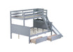 Twin over Full Bunk Bed with 2 Drawers, Slide, Shelves, Ladder, Rubber Wood Bunk Bed with Slide, Drawers,Grey(Old Sku:W504S00061) - DTYStore