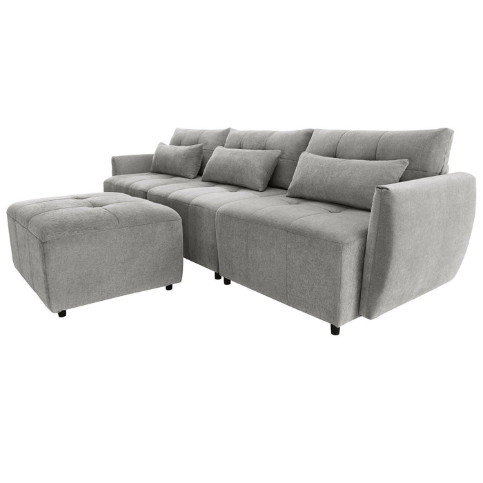 113.3" Convertible Sectional Sofa Couch 3-Seat L-Shaped with Movable Ottoman and USB