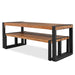 GO 3-pieces Outdoor Dining Table With 2 Benches, Patio Dining Set With Unique Top Texture, Acacia Wood Top & Steel Frame, All Weather Use, For Outdoor & Indoor, Natural - DTYStore