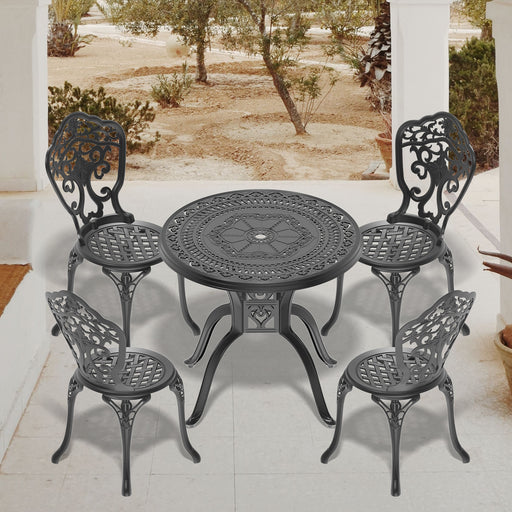 5-Piece Set Of All-Weather Cast Aluminum Dining Furniture Set With Black Frame - DTYStore