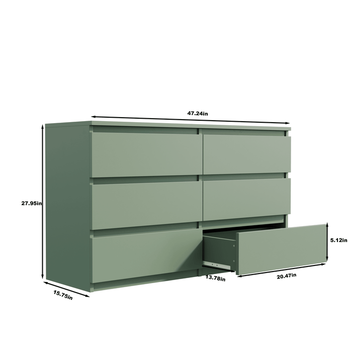 Green Large 6 drawers chest of drawer dressers table